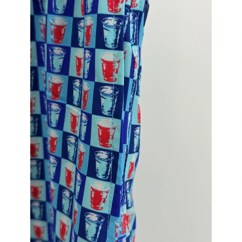 SSCO Mens Blue Red Solo Cup Checkered Swim Shorts Trunks Size Small 6 Inseam